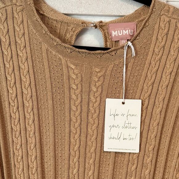 #1 SHOW ME YOUR MUMU NWT Valleta Short Sleeve Midi Dress Gold Shimmer Knit 2X - Picture 4 of 7